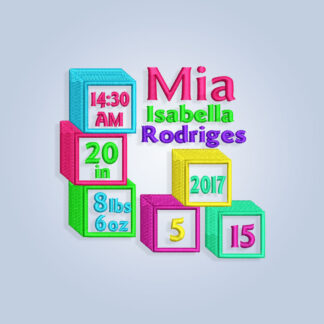 Cubes Baby Birth Announcement Embroidery design files