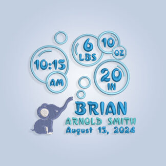 Boy Elephant Baby Birth Announcement Embroidery design