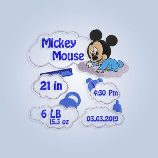 Mickey Mouse Baby Birth Announcement Embroidery design