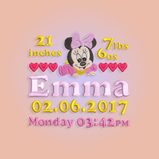 Baby Minnie Mouse Baby Birth Announcement Embroidery design files