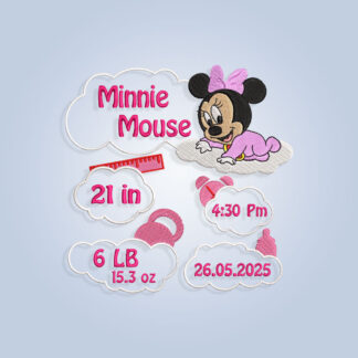Minnie Mouse Baby Birth Announcement Embroidery design