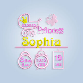 Princess Baby Birth Announcement Embroidery design