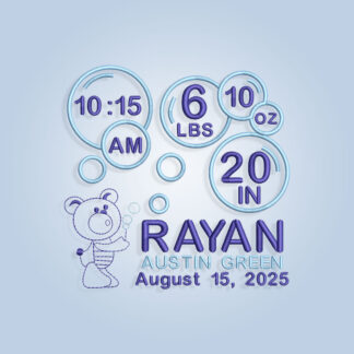 Teddy bear Baby Birth Announcement Embroidery design files