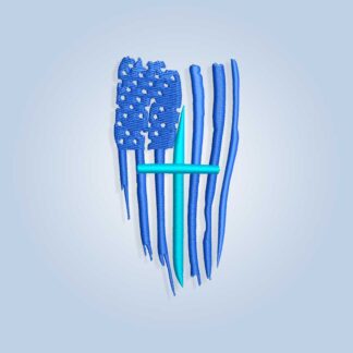 Vertical Thin Blue line flag with cross Embroidery design
