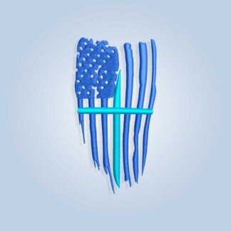 Vertical Thin Blue line flag with big cross Embroidery design
