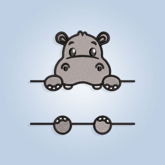 Hippo holds name frame Embroidery design