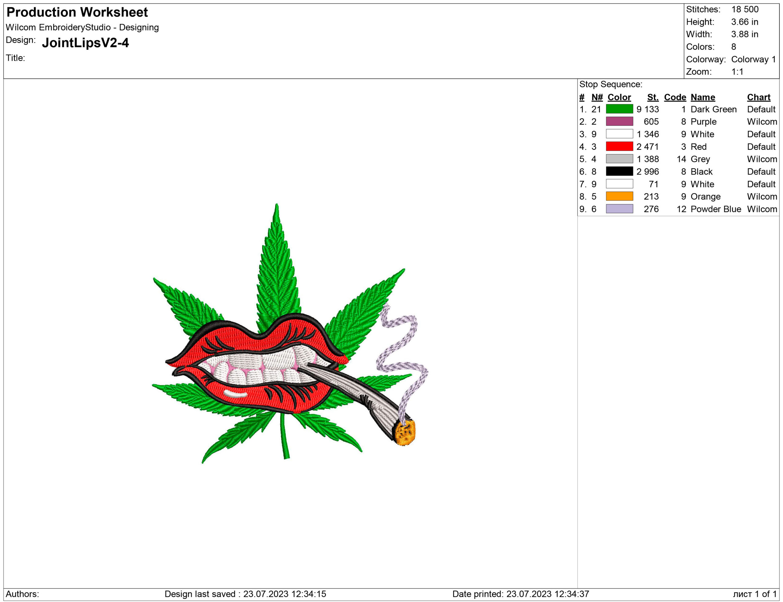 Mouth with joint and cannabis leaf embroidery design files - Image 2