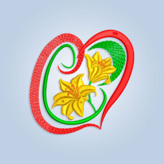 Heart and lily flowers Embroidery design files