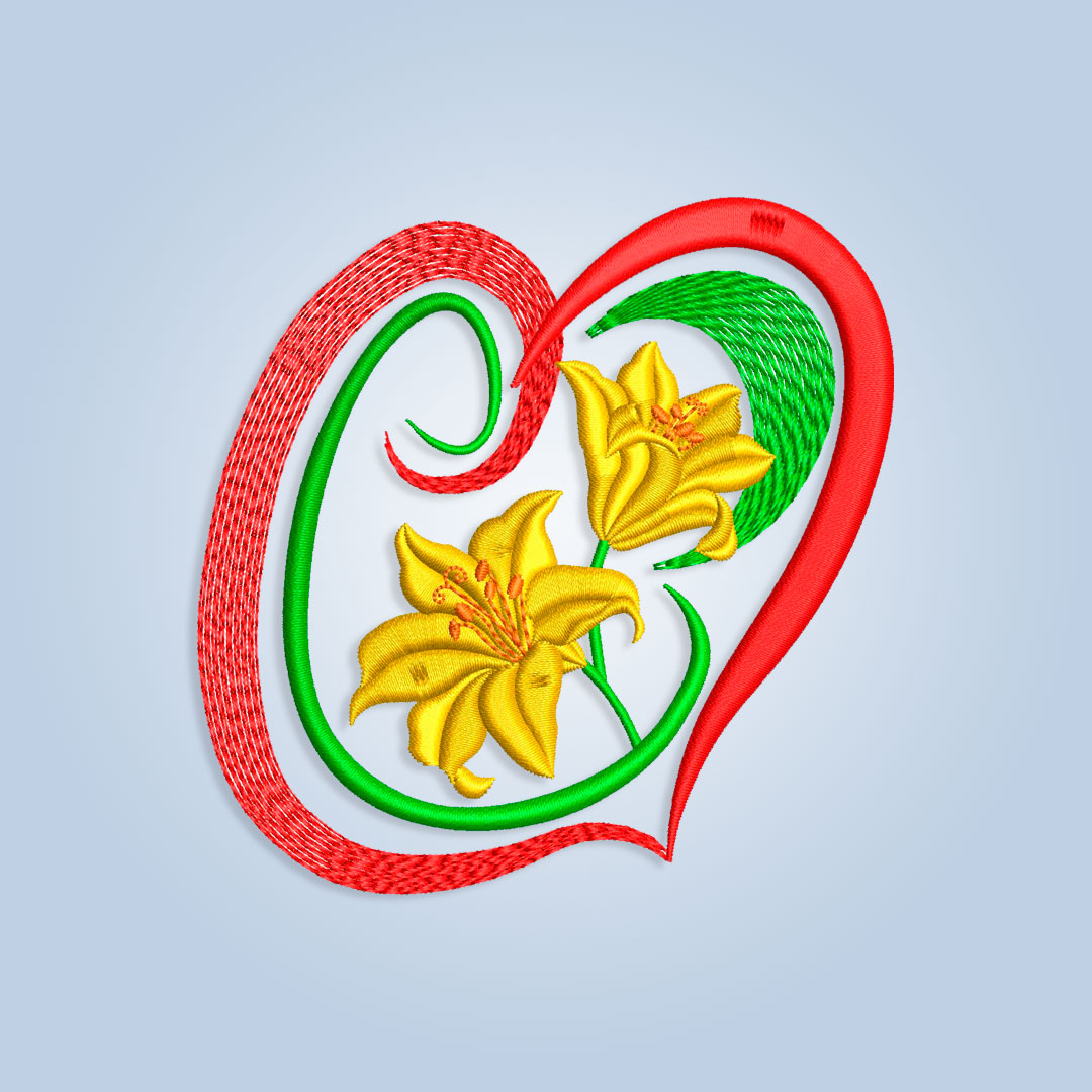 Heart and lily flowers Embroidery design files