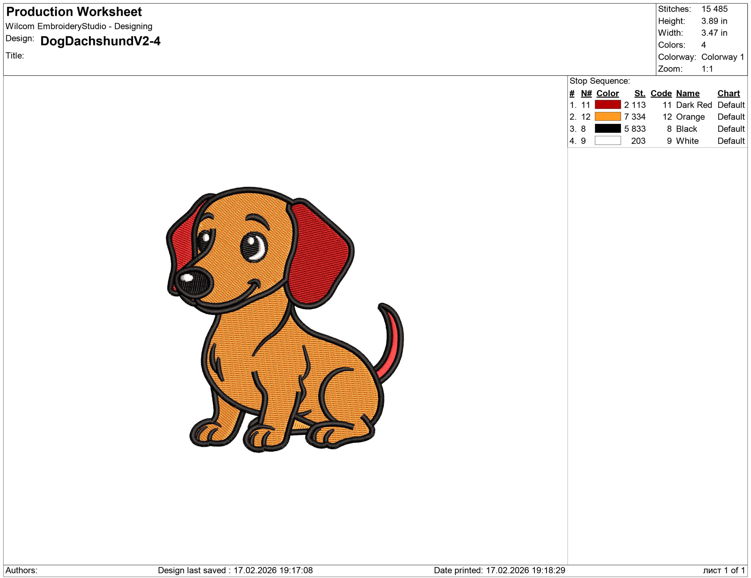 Sitting Dachshund Dog Embroidery design