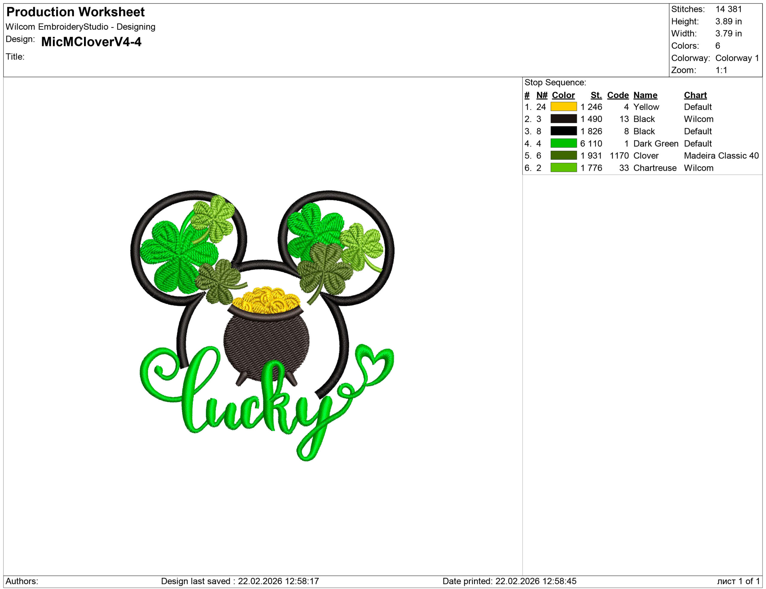 Mouse Silhouette with Clover Embroidery design
