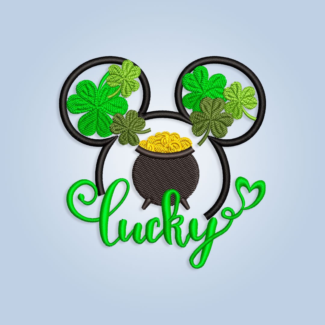 Mouse Silhouette with Clover Embroidery design files