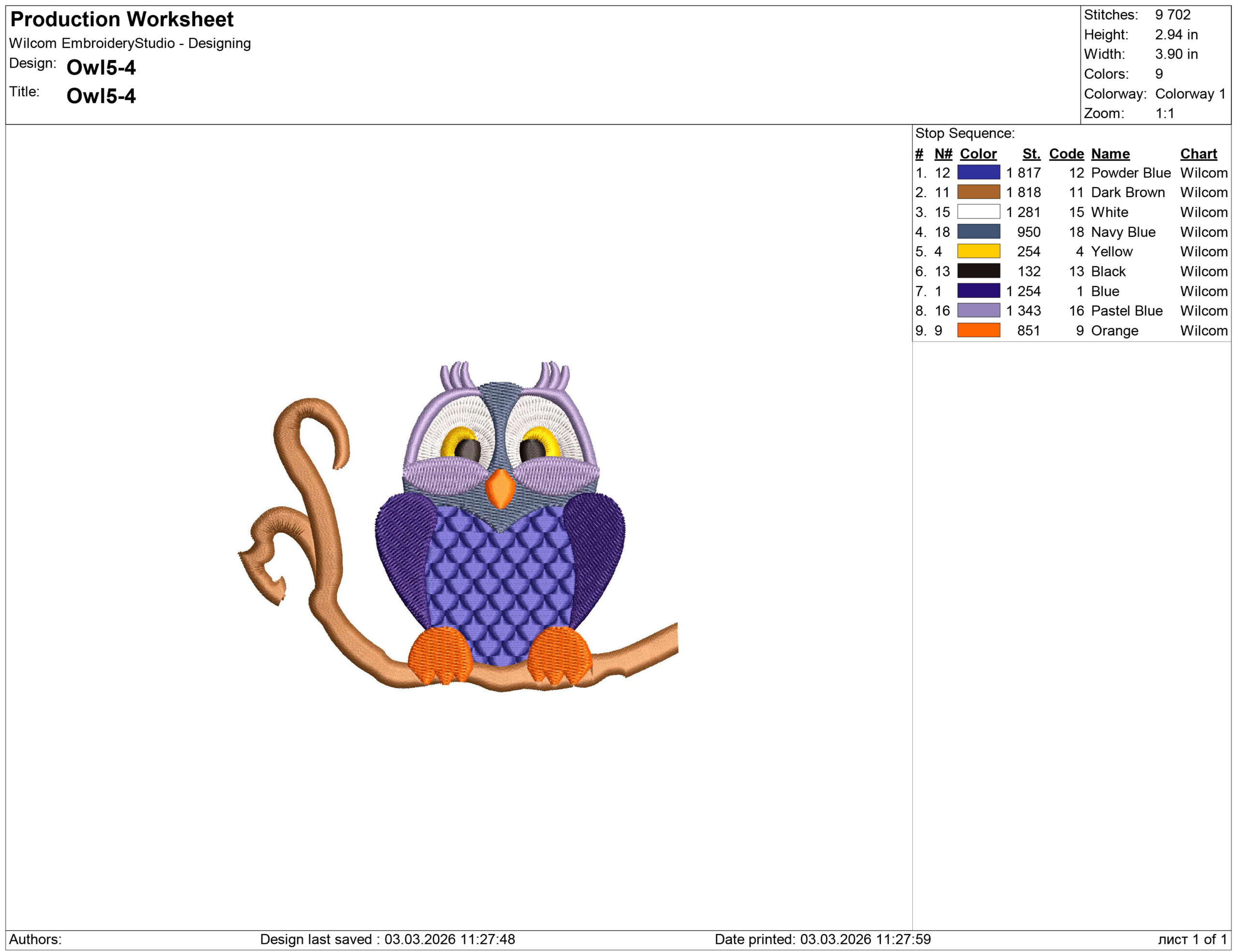Owl embroidery design