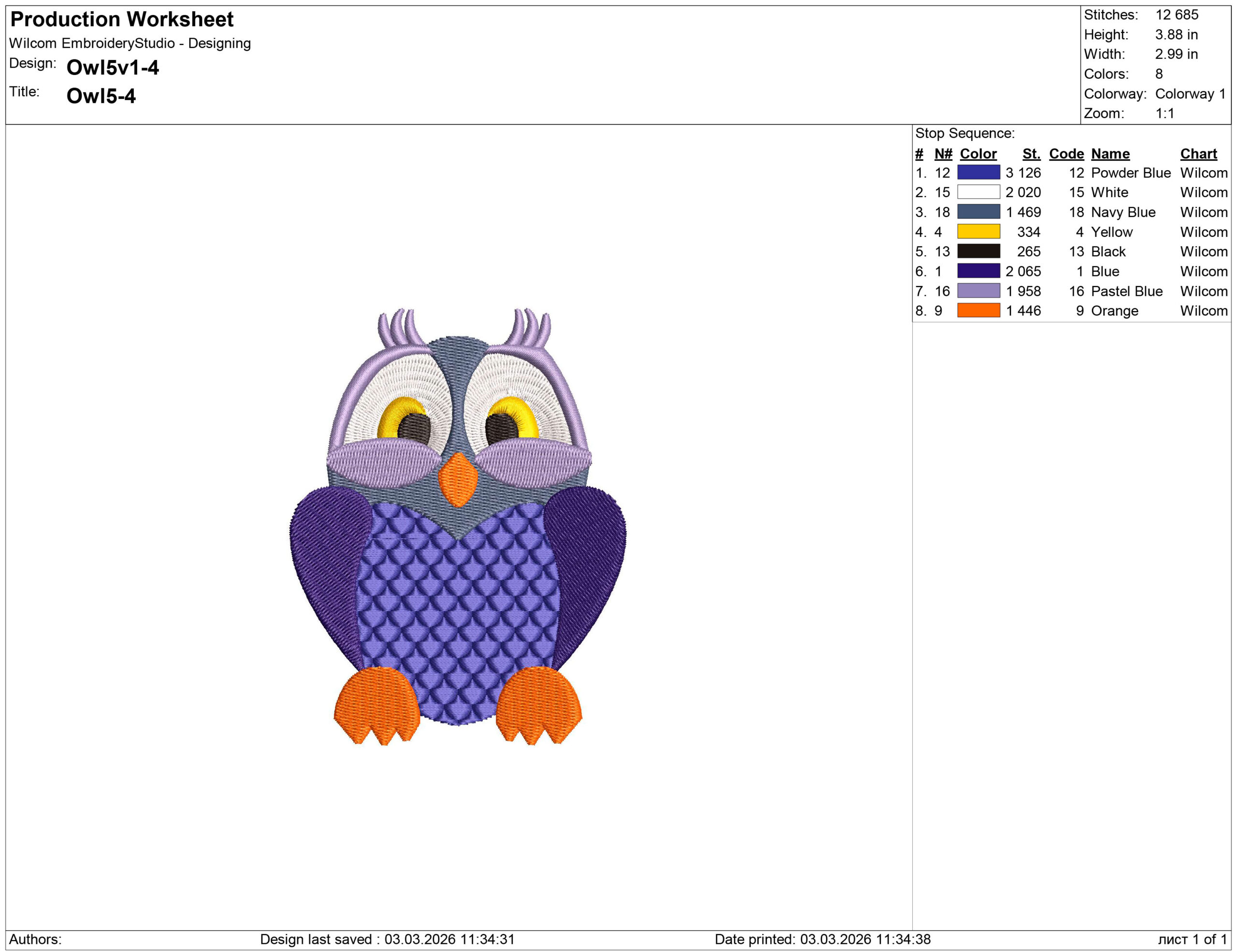 Owl embroidery design
