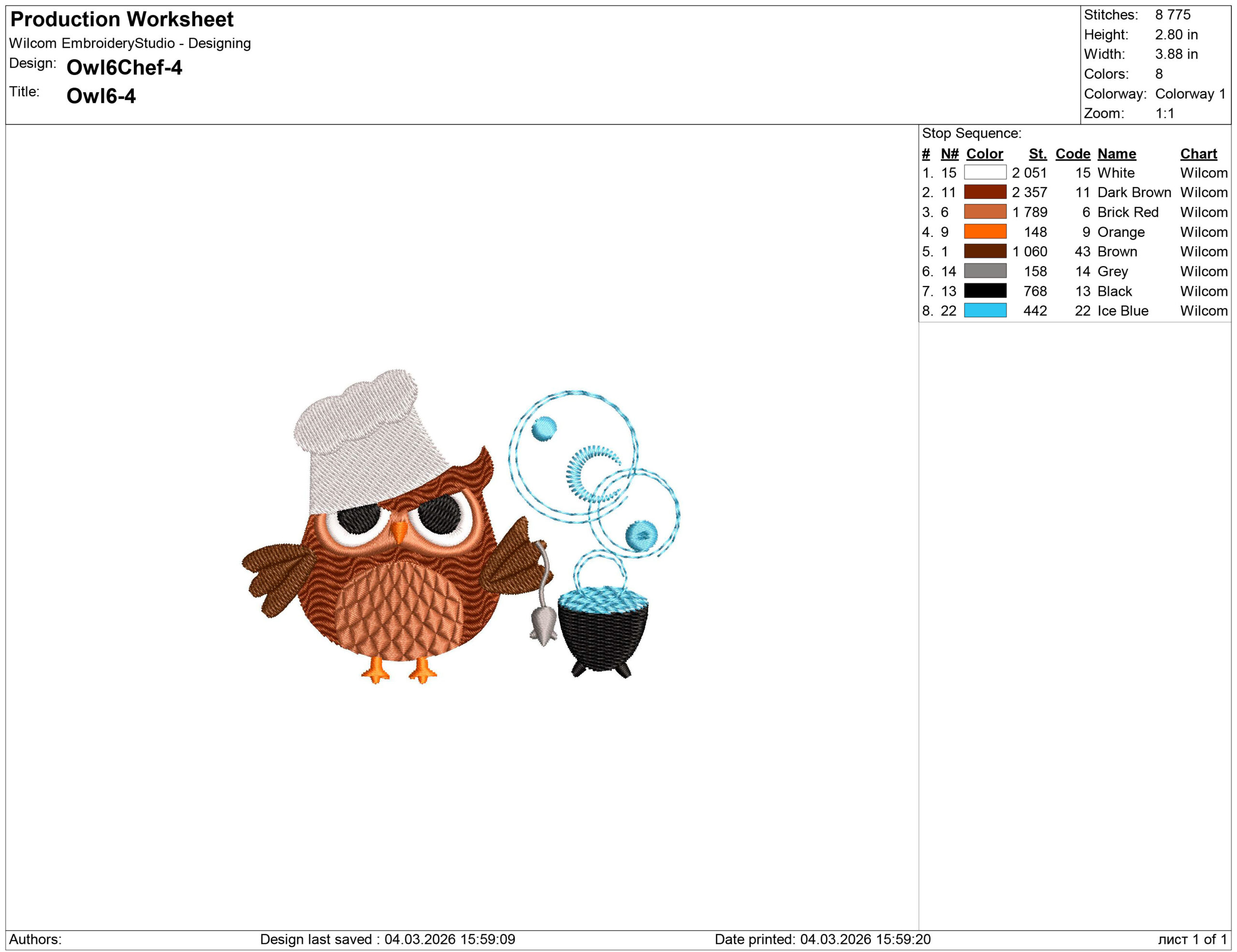 Owl Chef Embroidery Design files - Image 2