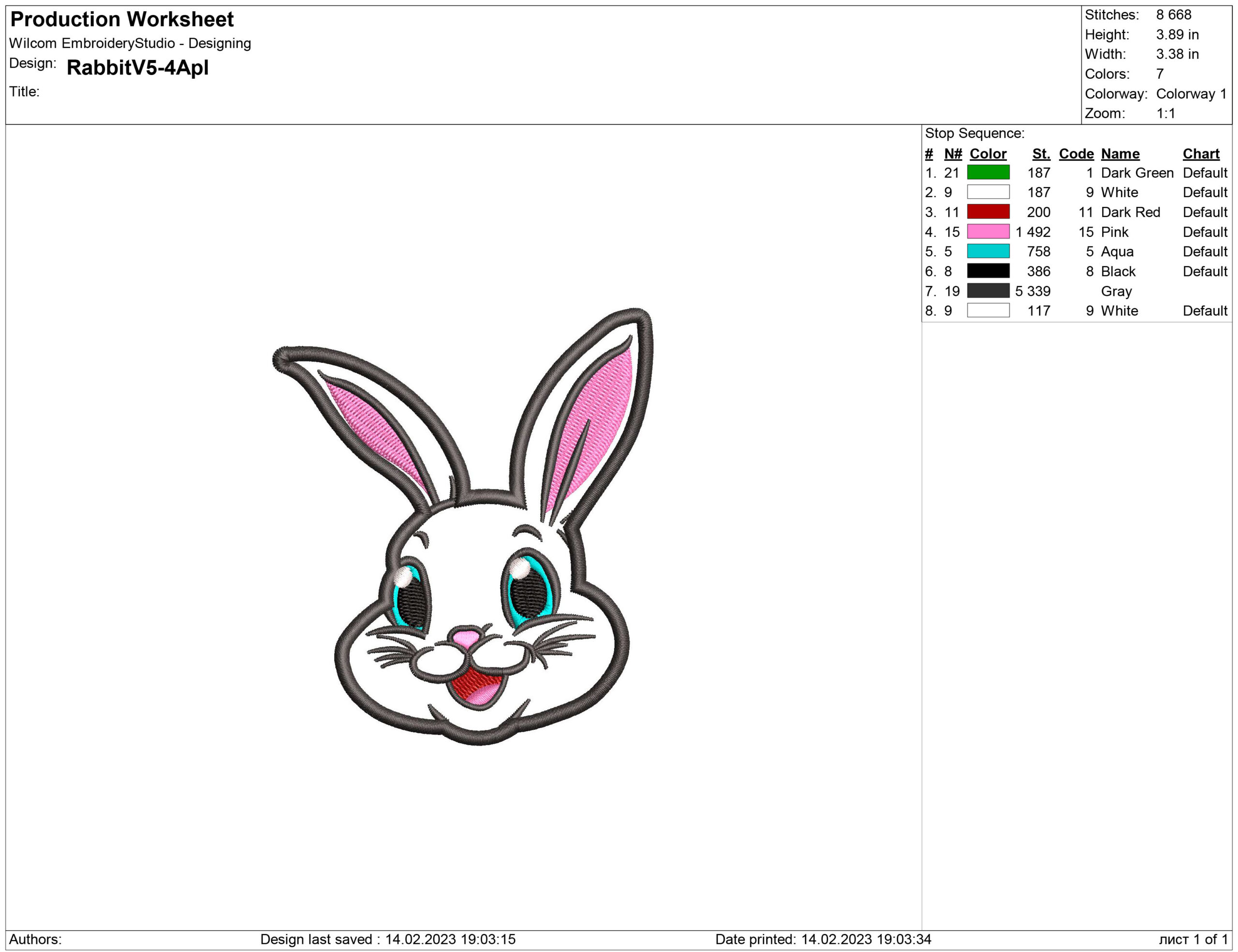 Bunny Rabbit face Embroidery design