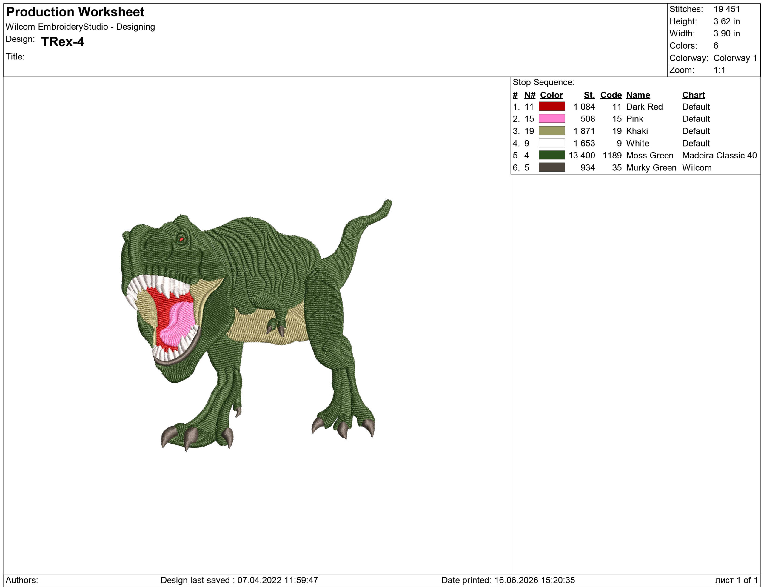 Tyrannosaurus Embroidery design