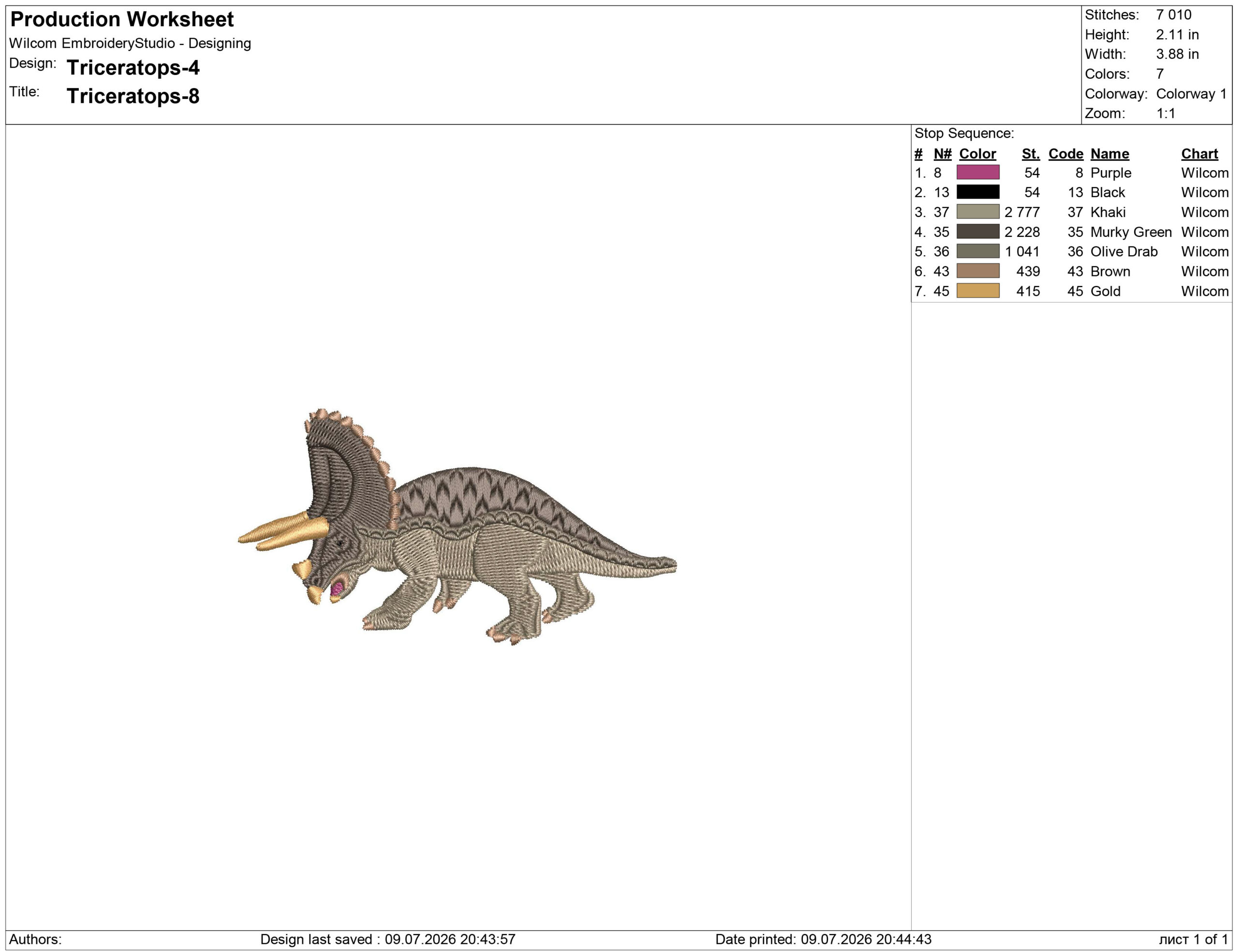 Triceratops embroidery design files - Image 2