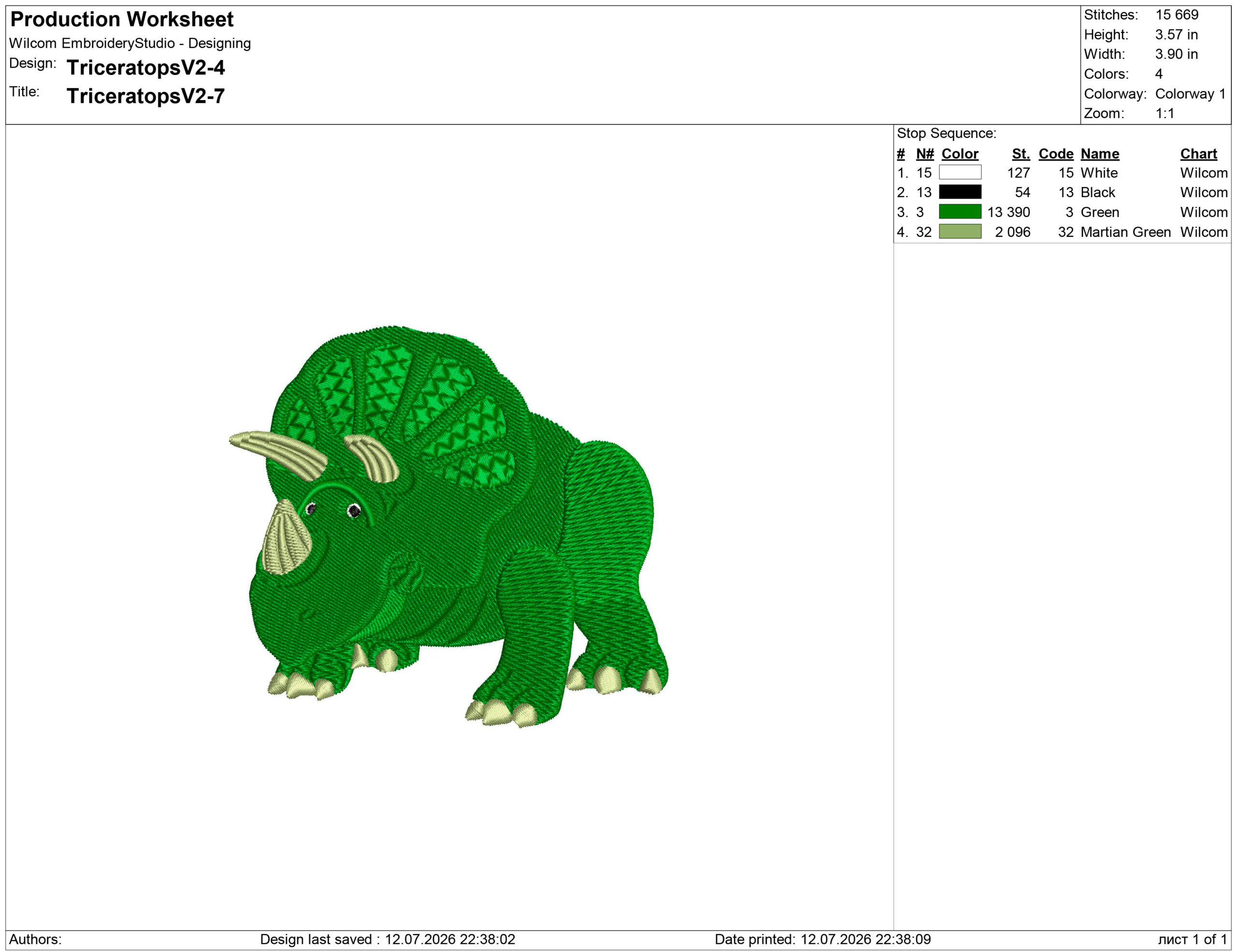 Trixie Triceratops Embroidery design