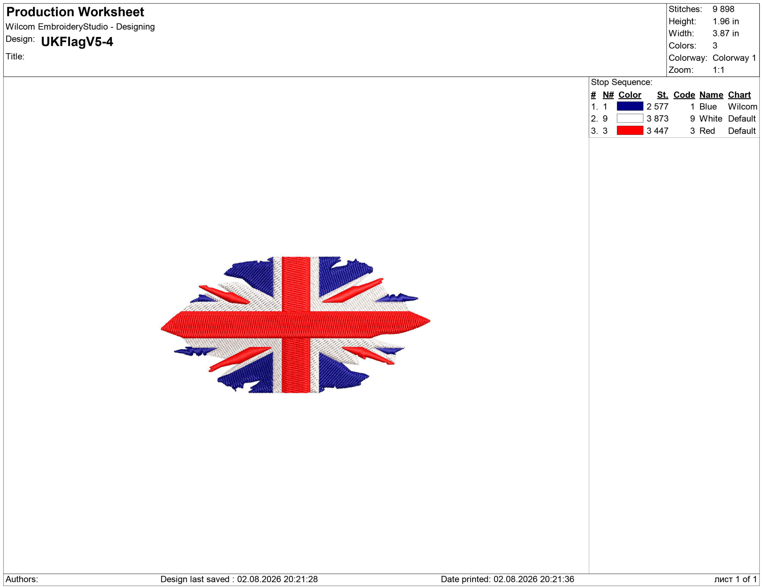 Ragged Flag of United Kingdom Embroidery design