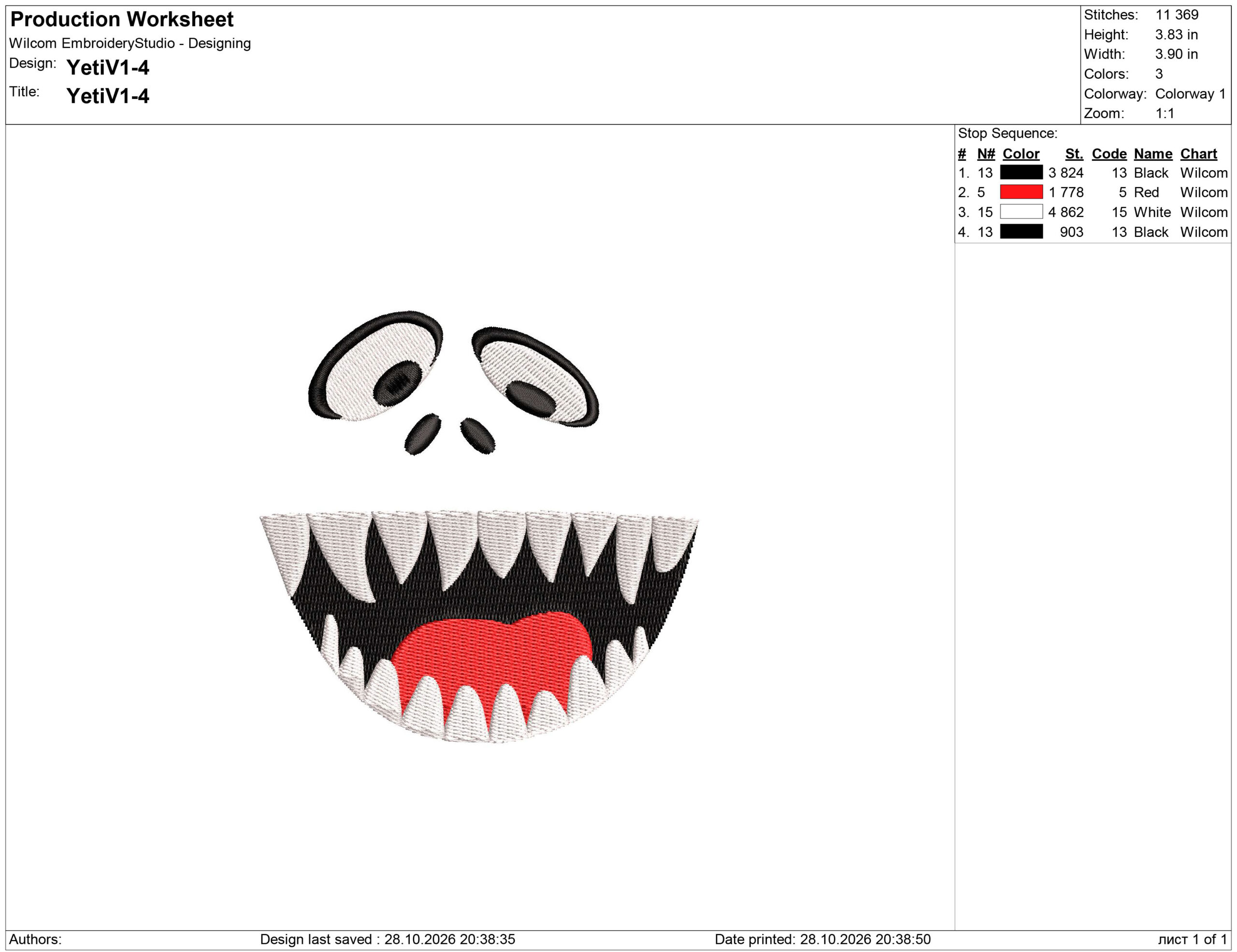 Muppet Yeti Face Embroidery design