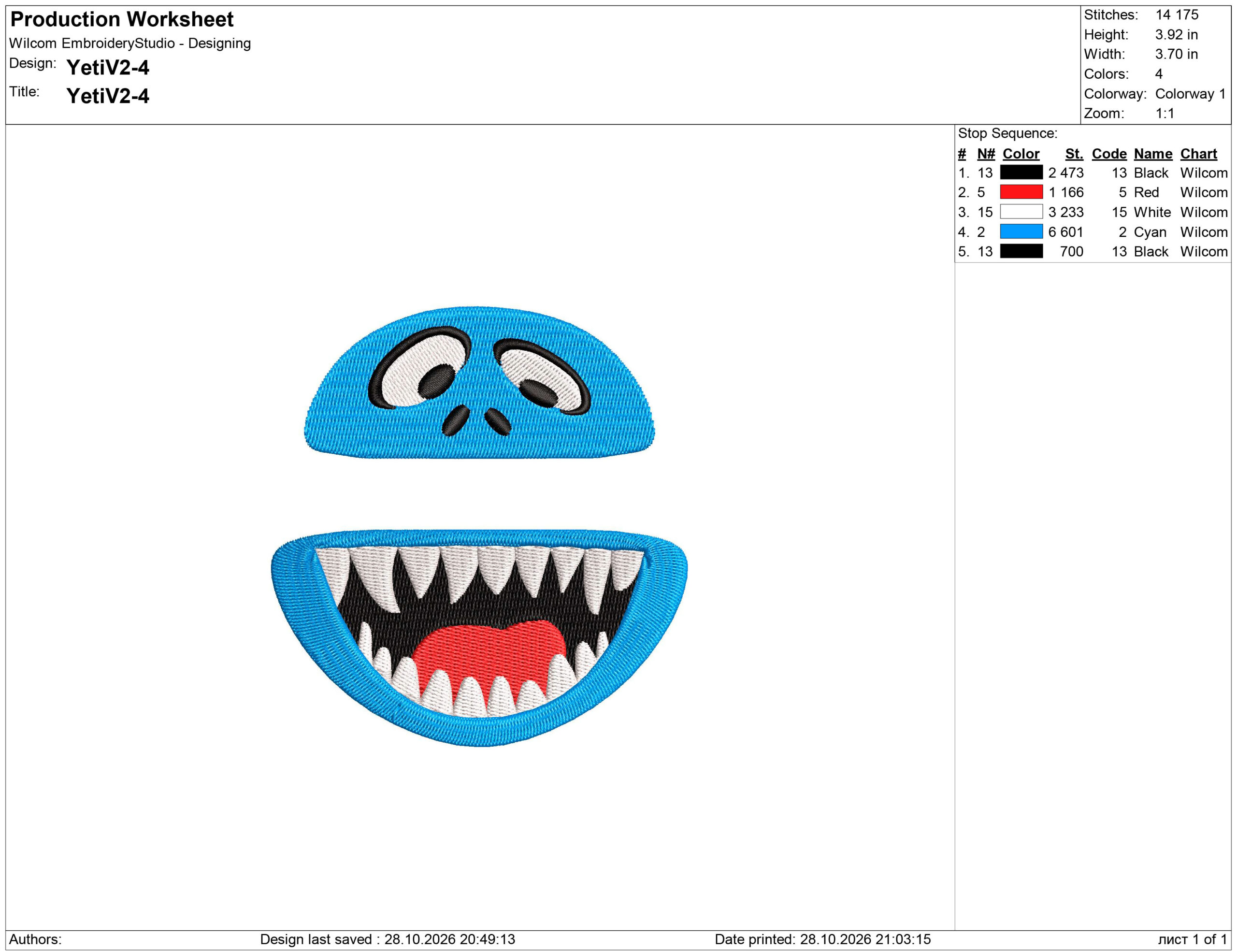 Muppet Yeti Face Embroidery design