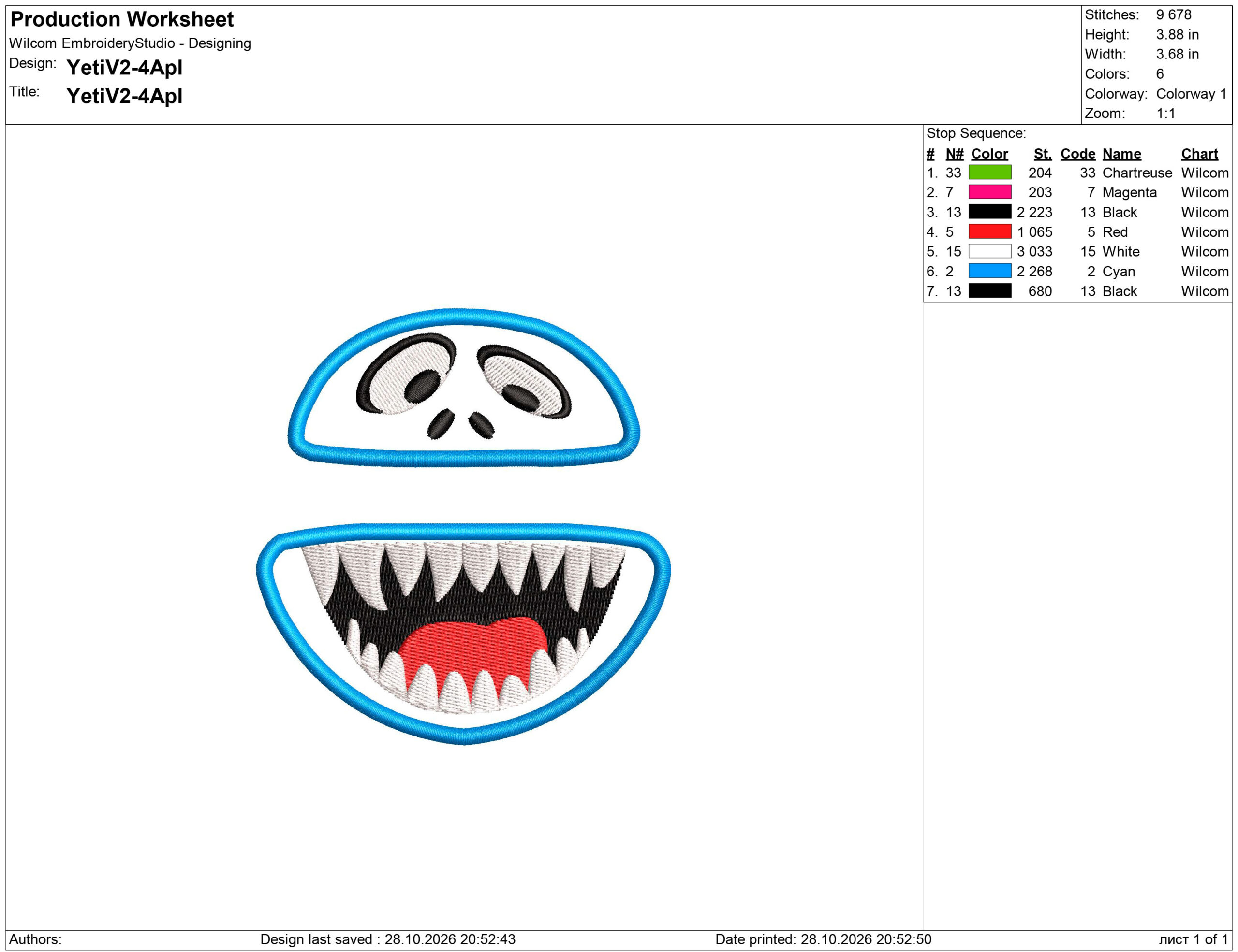 Muppet Yeti Face Embroidery design